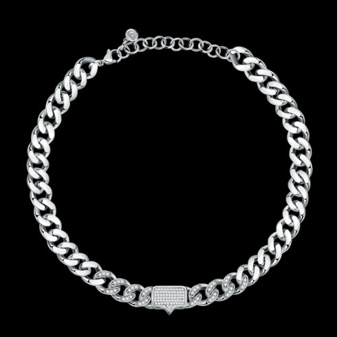 BIG CHAIN EYELIGHT TAG NECKLACE WHITE CRYSTALS PAVE J19AUW13